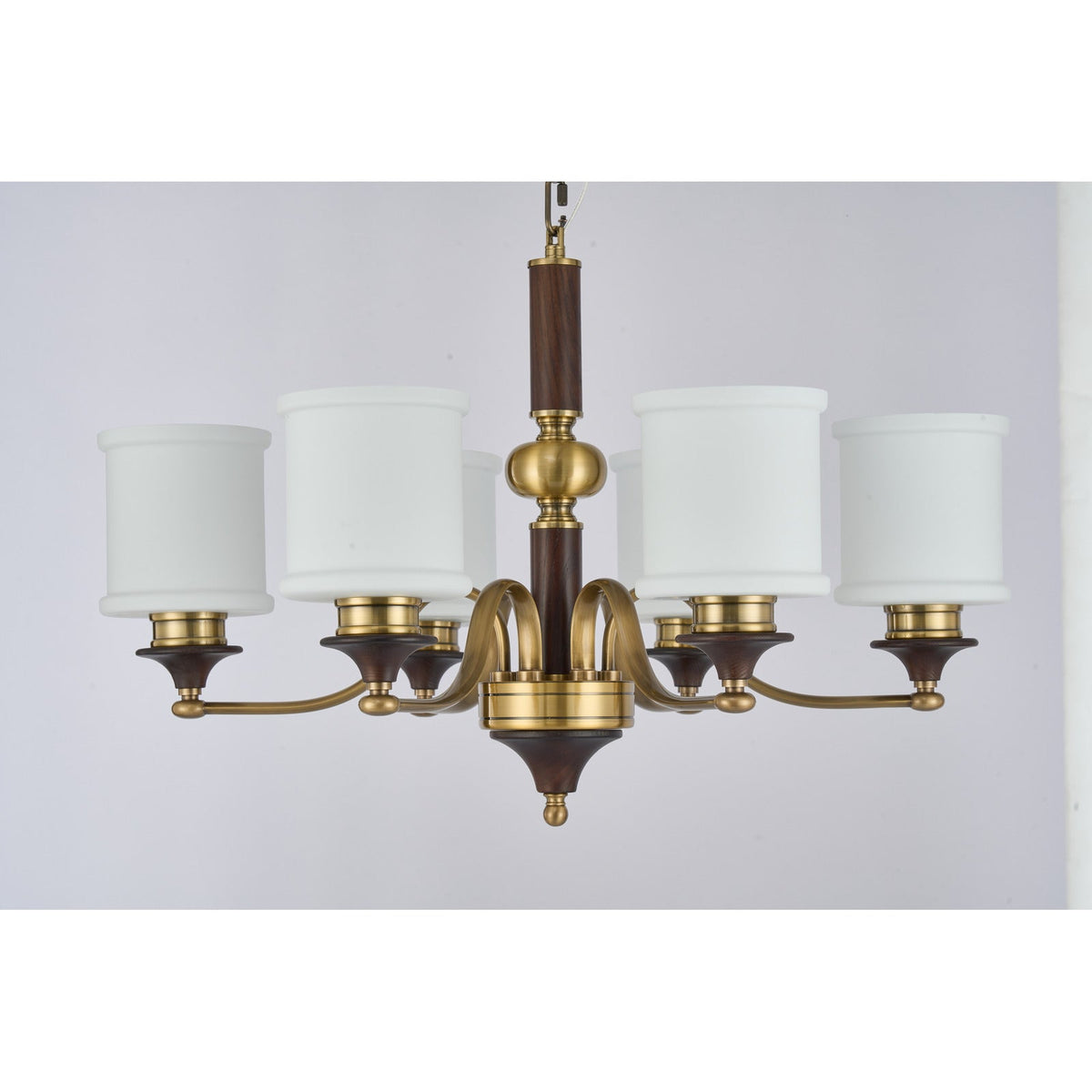 Supplier real photograph of the Alderleigh six-light chandelier complete front view