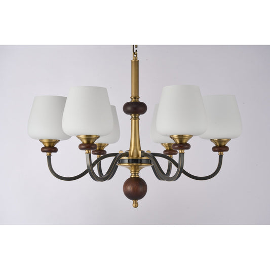 
Supplier real photograph of the Wetherby six-light chandelier complete unlit front view