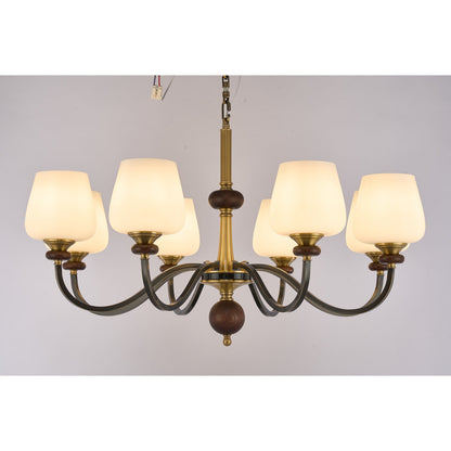 Supplier real photograph of the Wetherby eight-light chandelier complete lit front view