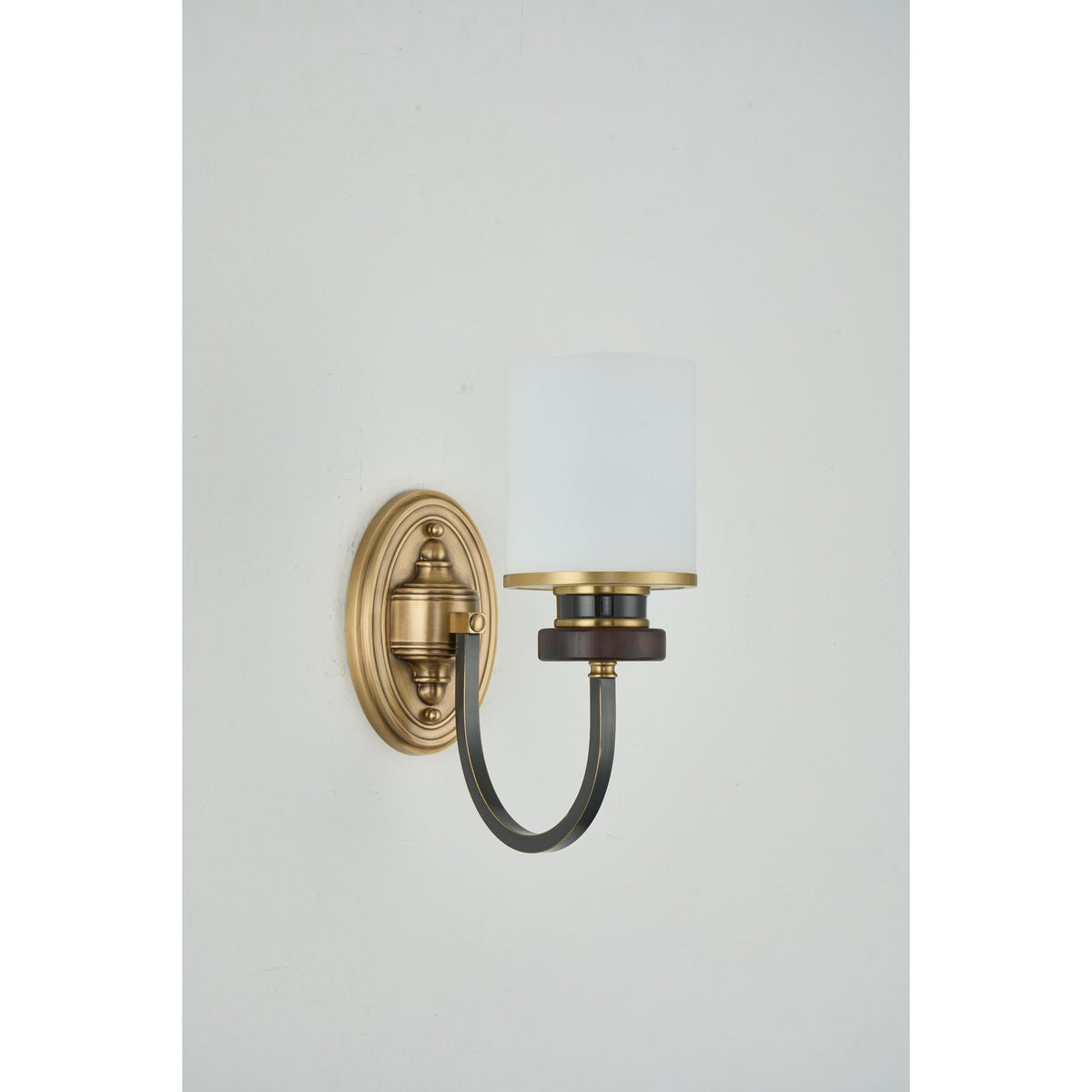 
Ashbourne Opal Glass, Blackened Brass and Ash Wood Wall Sconce