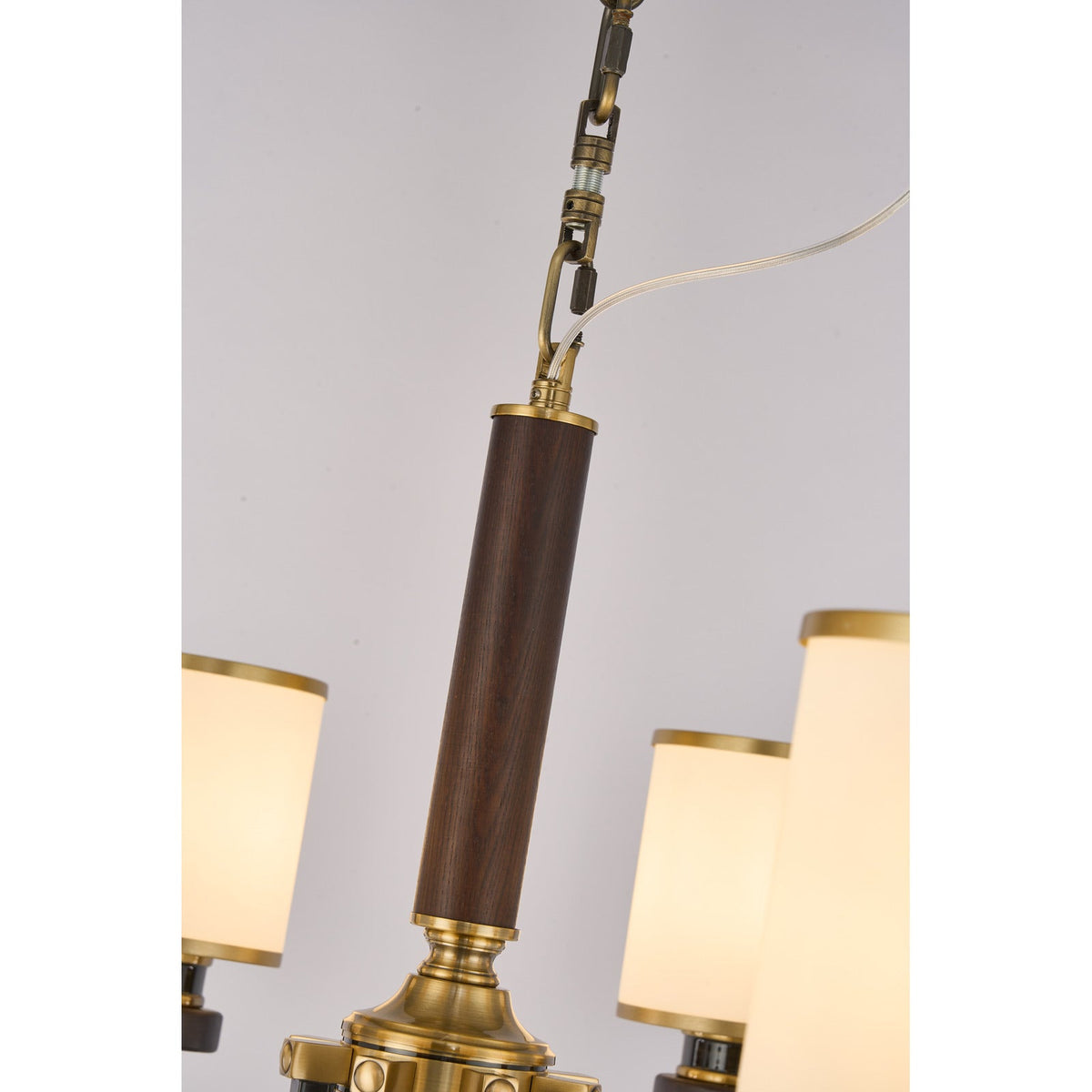 
Ashbourne Opal Glass, Blackened Brass and Ash Wood Chandelier