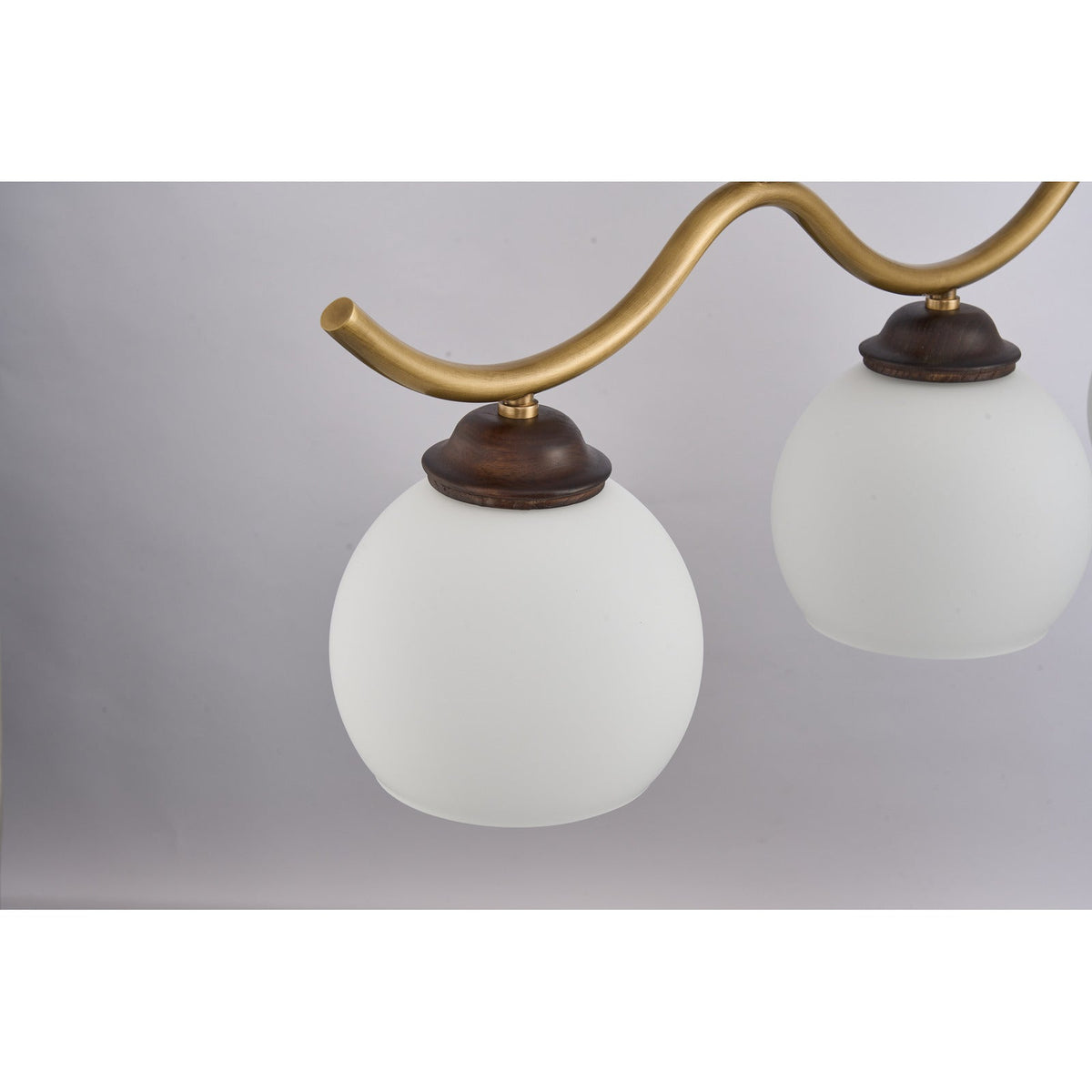 
Ondervale Opal Glass, Antique Brass and Ash Wood Linear Chandelier