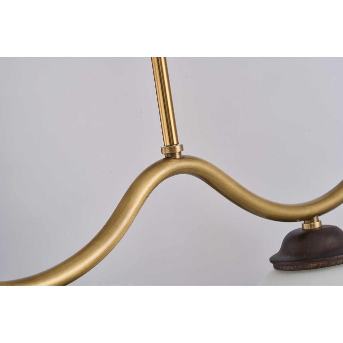 
Ondervale Opal Glass, Antique Brass and Ash Wood Linear Chandelier